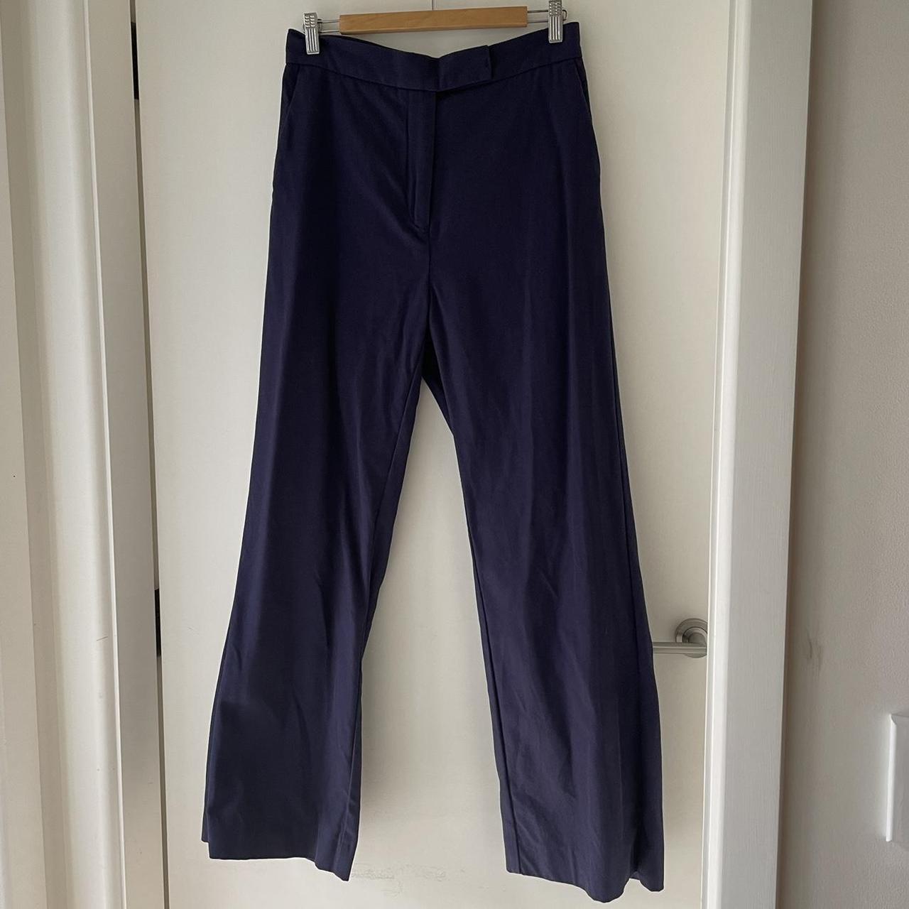 Women's Navy and Blue Trousers | Depop