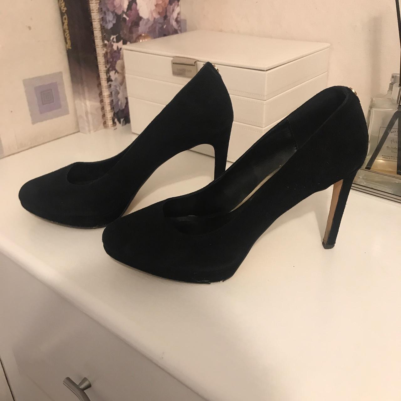 dune black suede court shoes