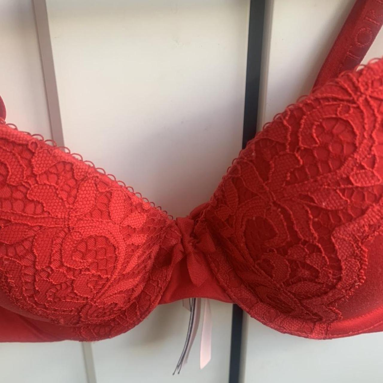 Victorias Secret Lace Push Up Bra In Red Size... - Depop