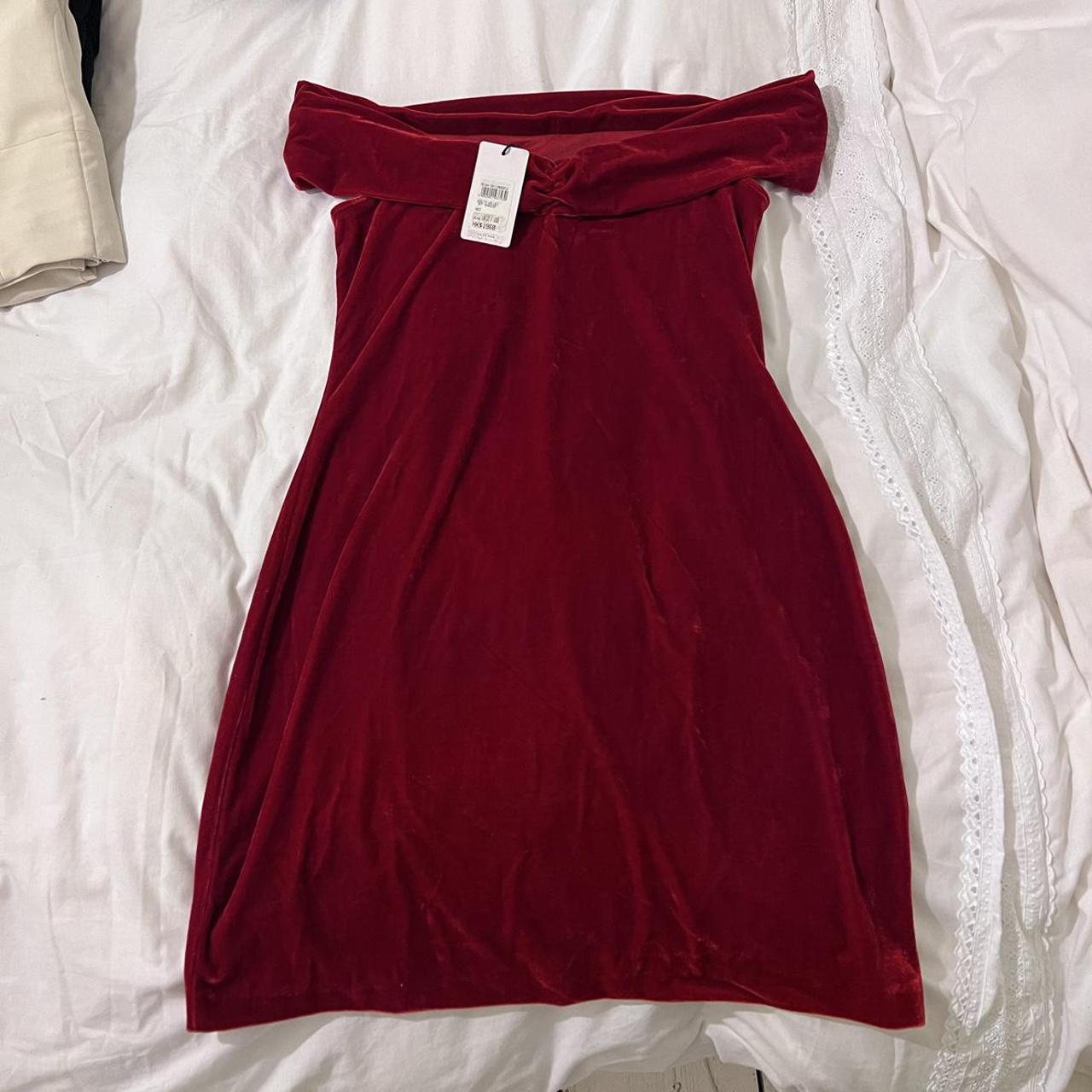 Red velvet Bardot dress from REISS Size 12 never... Depop
