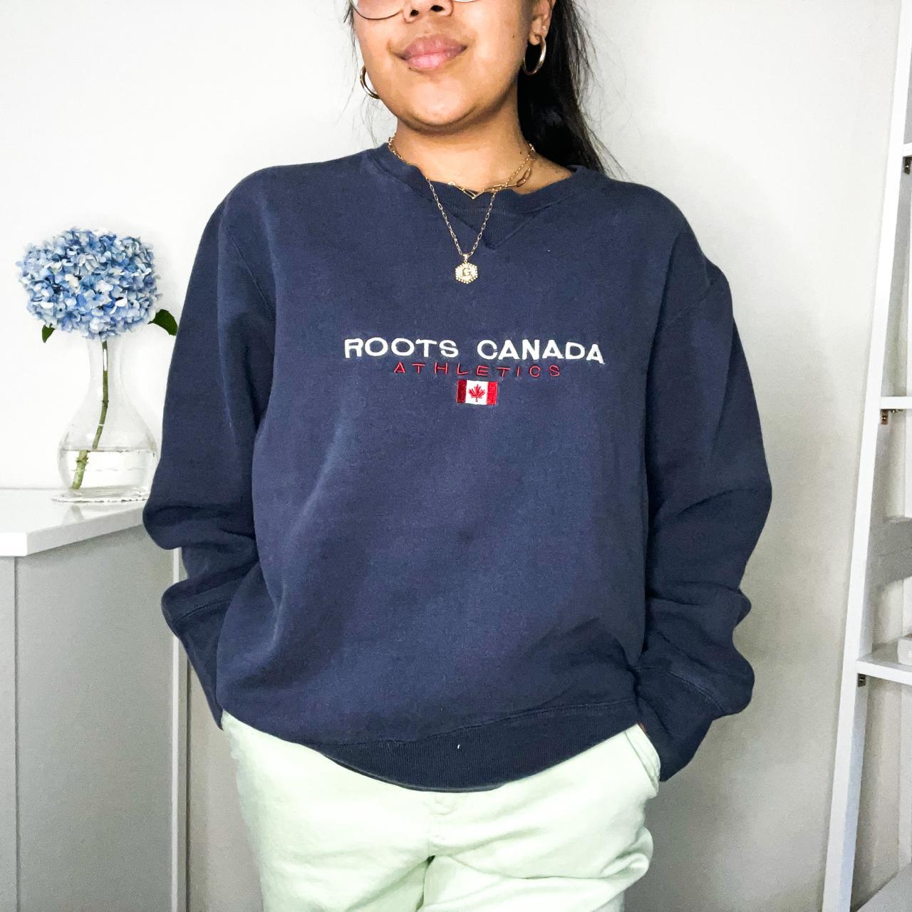 Vintage ROOTS Crewneck Top - Size Small. Faded Navy... - Depop