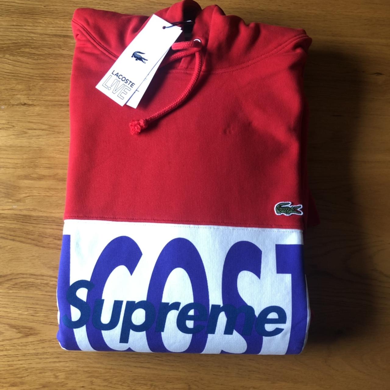 Supreme x Lacoste Logo Panel Hoodie, Red, Size XL...