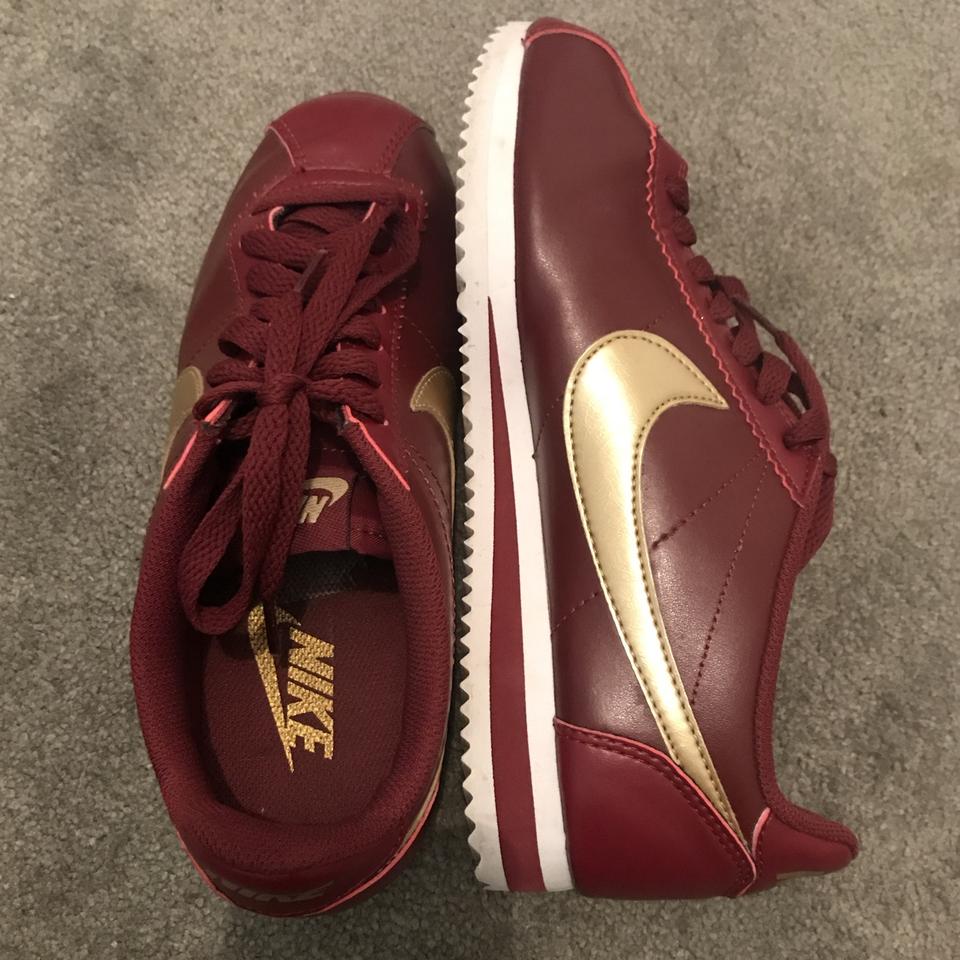 nike cortez burgundy and gold