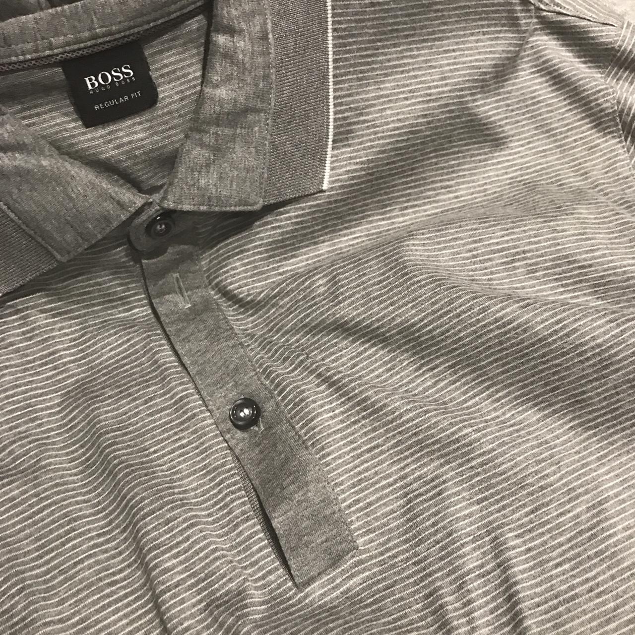 Grey striped boss polo Size XL men Sold because it... - Depop