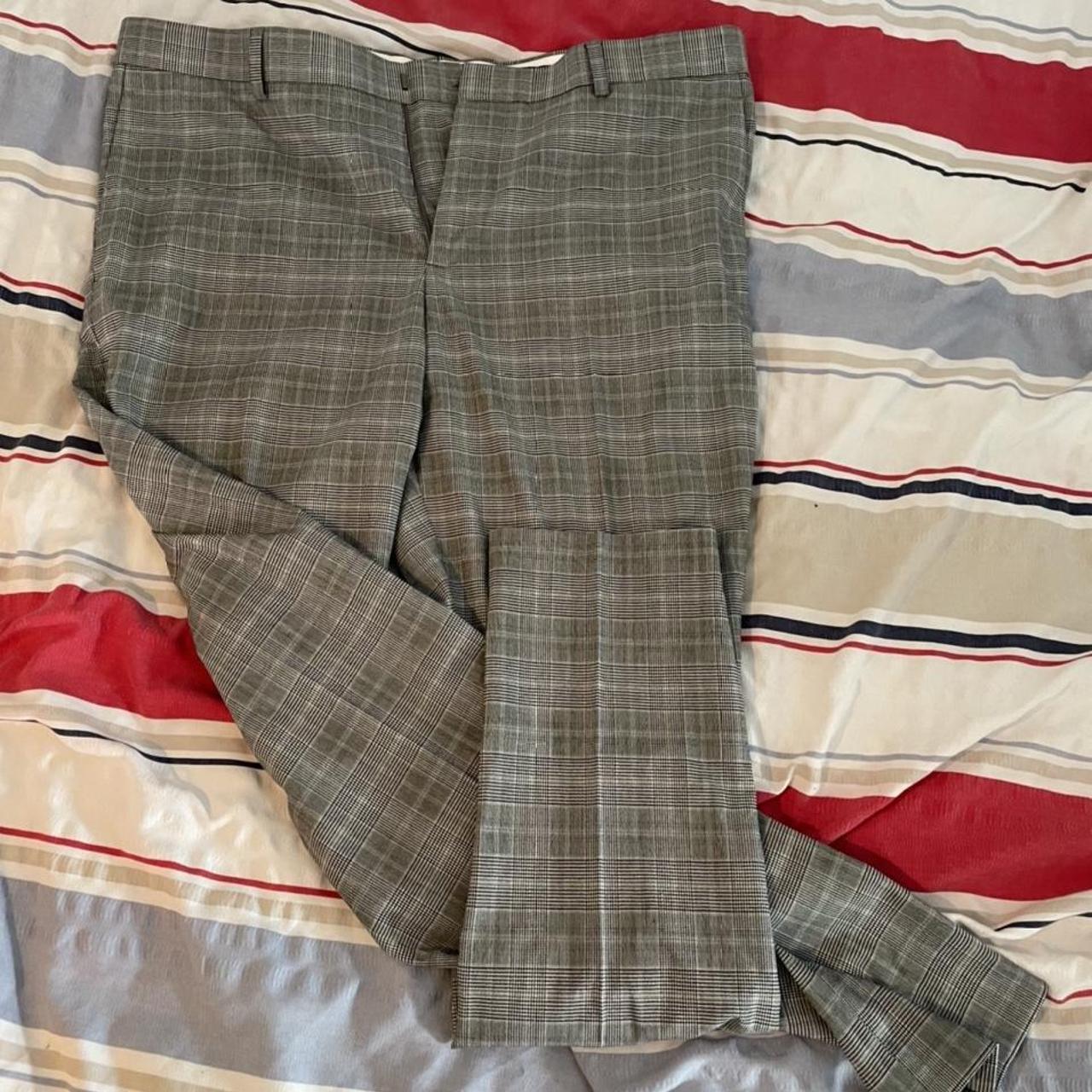 H&M skinny fit trousers . Grey checked pattern with... Depop
