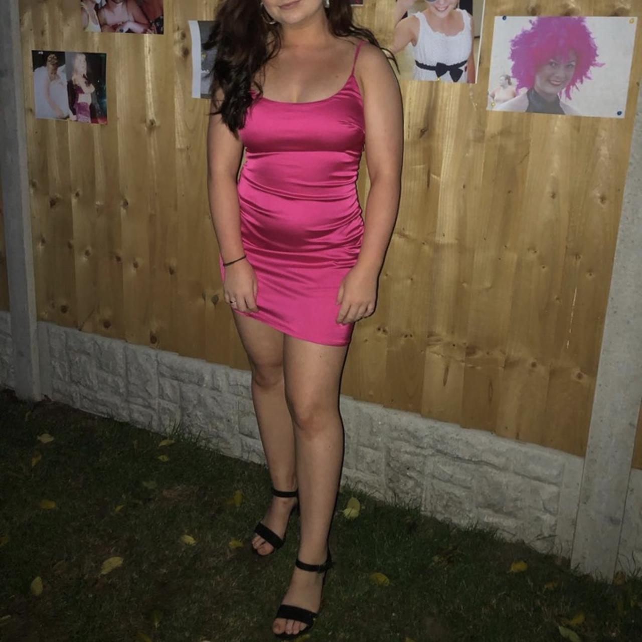 missguided hot pink satin dress