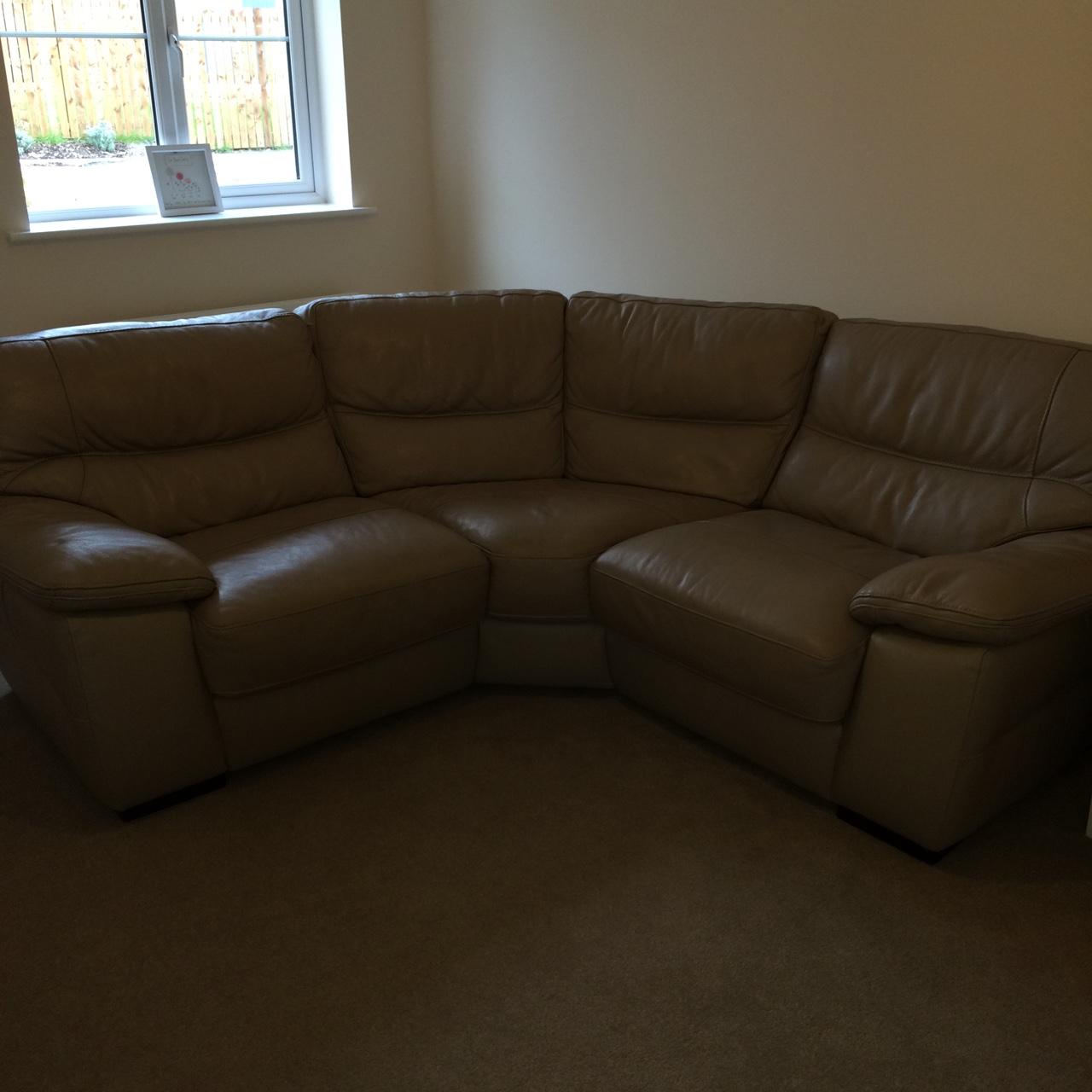 Dfs cream leather on sale corner sofa