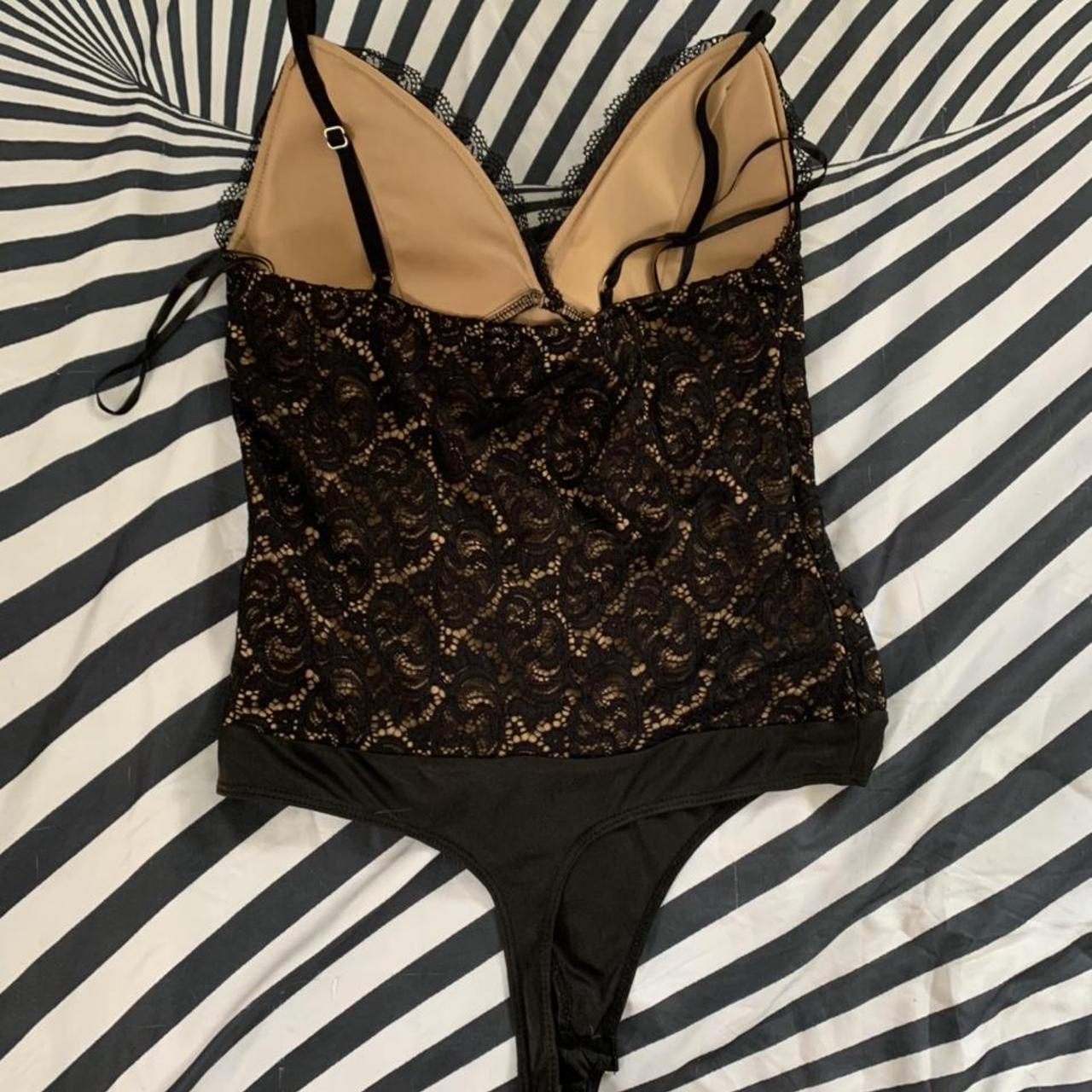 GBG black floral nude colored bodysuit with built in... - Depop