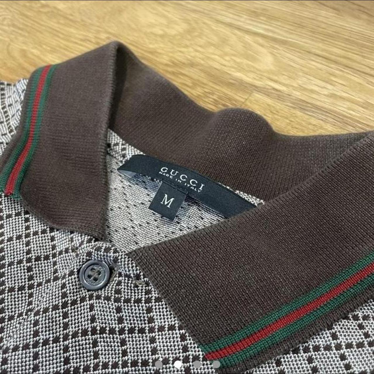 Gucci Pique Polo Shirt in Brown Classic Gucci Red... - Depop