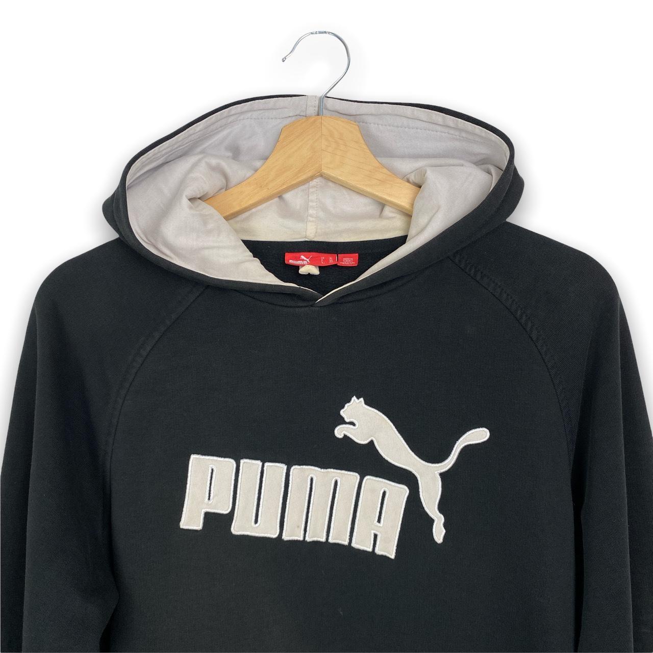 Y2K Puma Embroidered Logo Black Pullover Hoodie in... - Depop