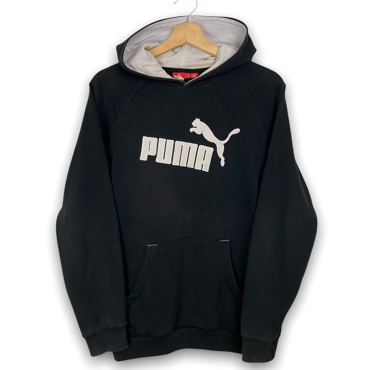 Y2K Puma Embroidered Logo Black Pullover Hoodie in... - Depop