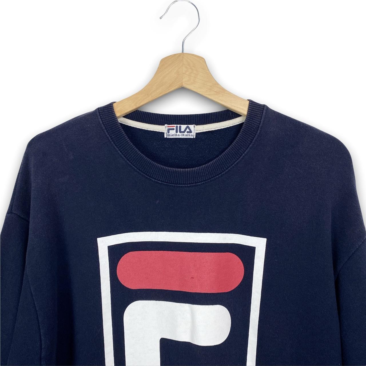 Y2K Fila Graphic Pullover Navy Sweatshirt in... - Depop