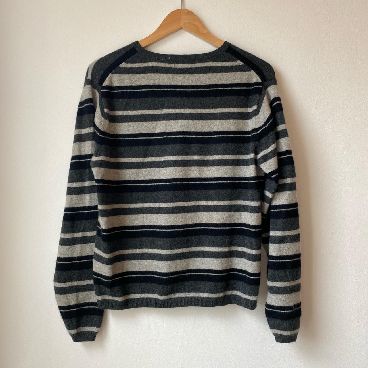 Great striped grey and black cashmere v neck jumper.... - Depop