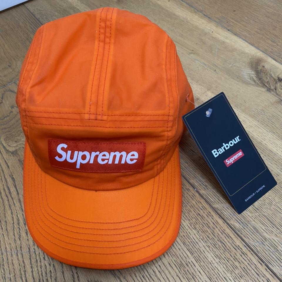 Supreme x Barbour Waxed Cotton Camp Cap Hat - Orange... - Depop