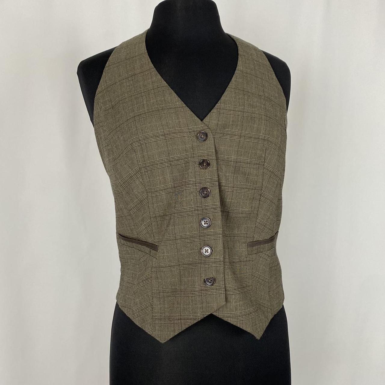 Brown Plaid Vest Waistcoat super cute brown earthy... - Depop