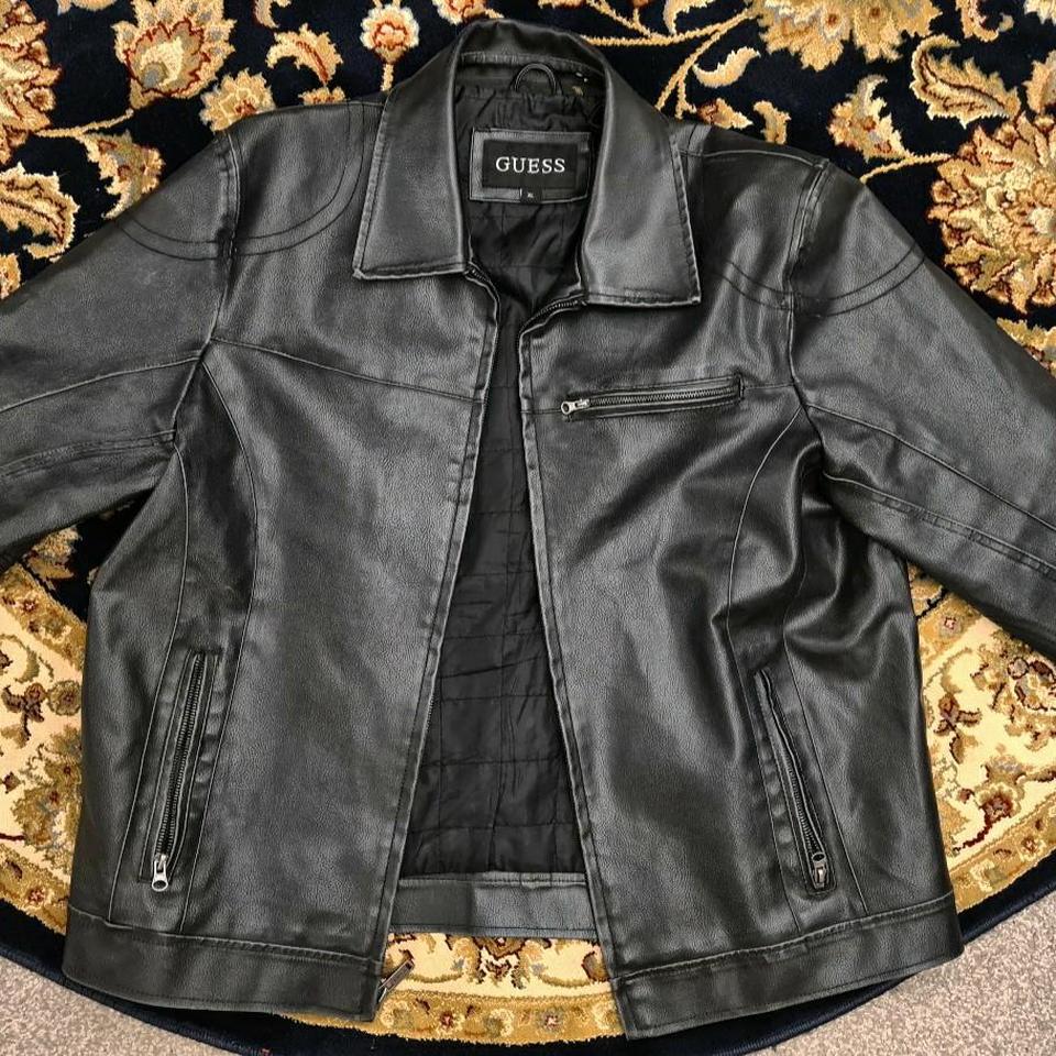 Guess men's black leather 2024 jacket