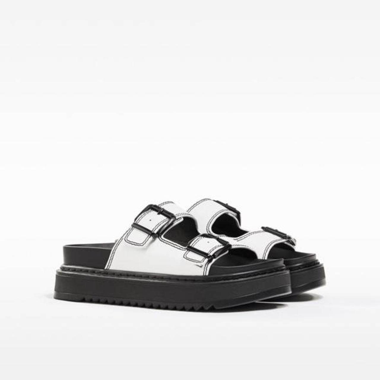 Bershka platform / flatform white sandals size 4... - Depop