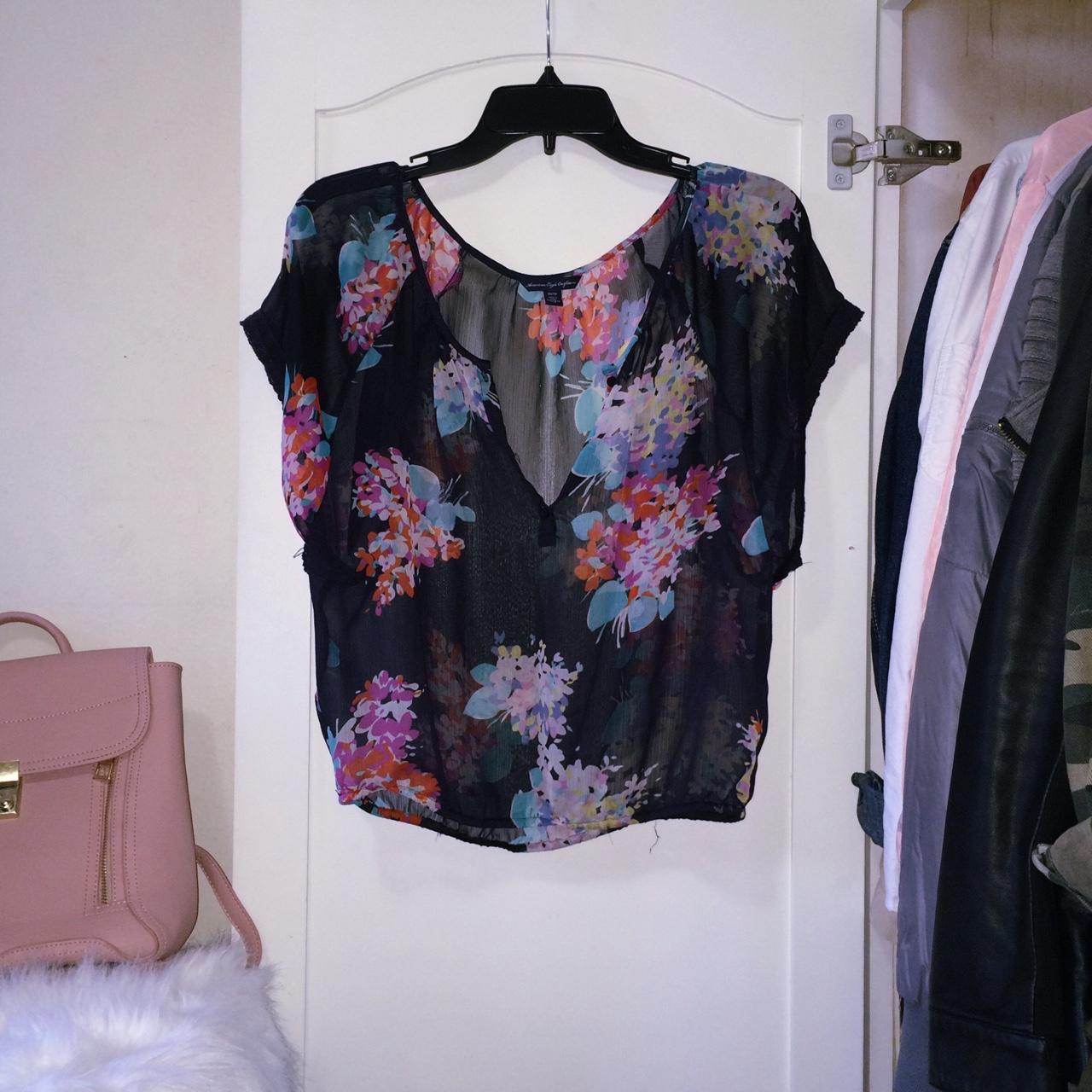 Sonoma Sheer navy blue floral top with navy blue - Depop