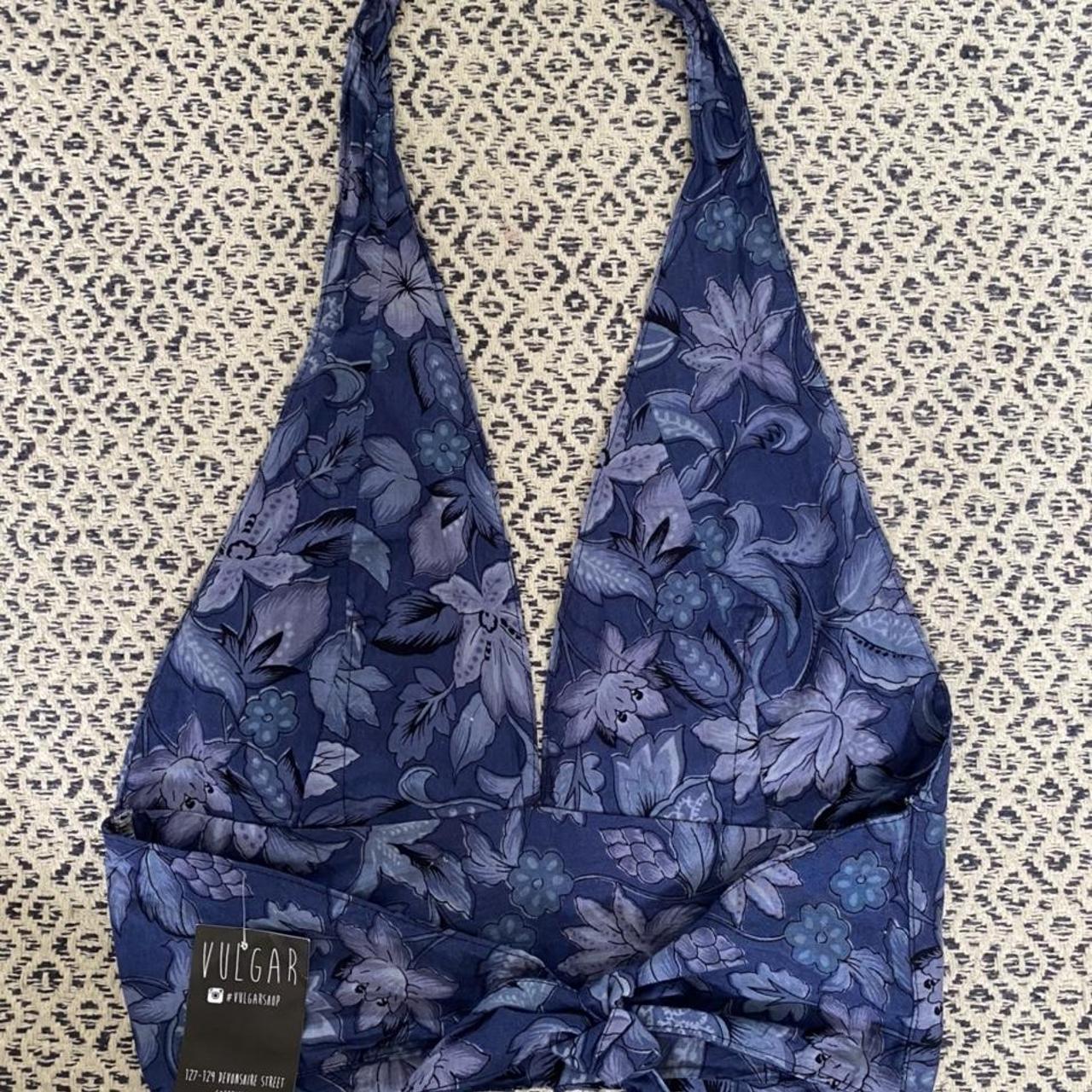 Blue floral halter neck top Brand new with... Depop