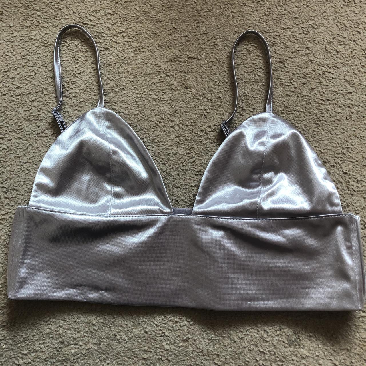 Triangle lilac, satin bralette, size medium. Never... - Depop