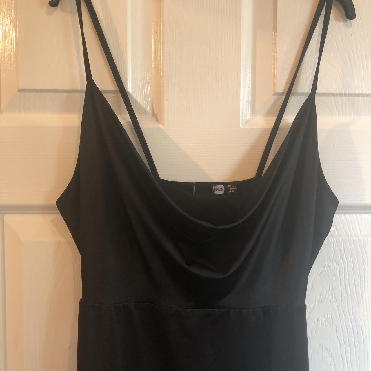 Black slinky mini dress, with scoop neck! Size 12.... - Depop