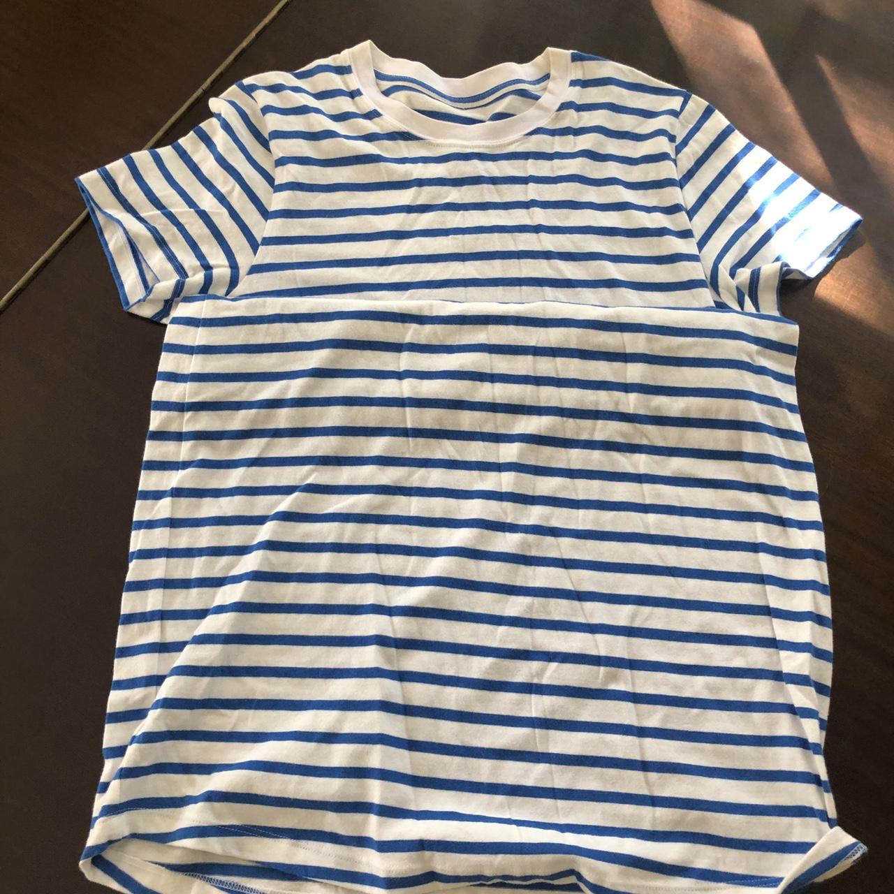 Blue and white striped T-shirt dress from Current... - Depop