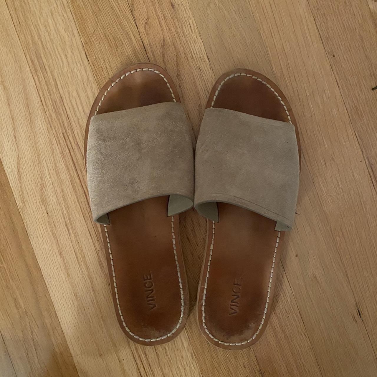 Suede Vince Slides Brown Leather Bottoms With A Depop 3957