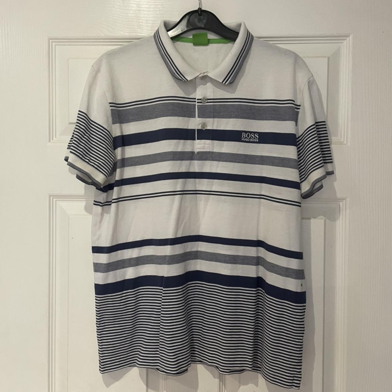 Hugo Boss Men's White and Blue Polo-shirts | Depop