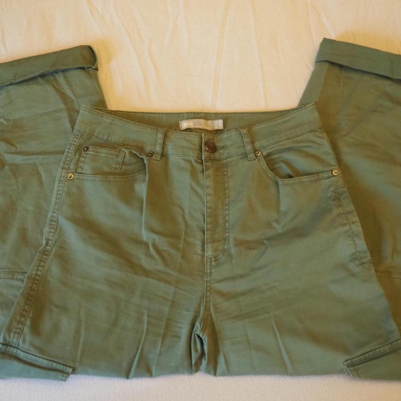 ASOS khaki military style trousers with lots of... Depop