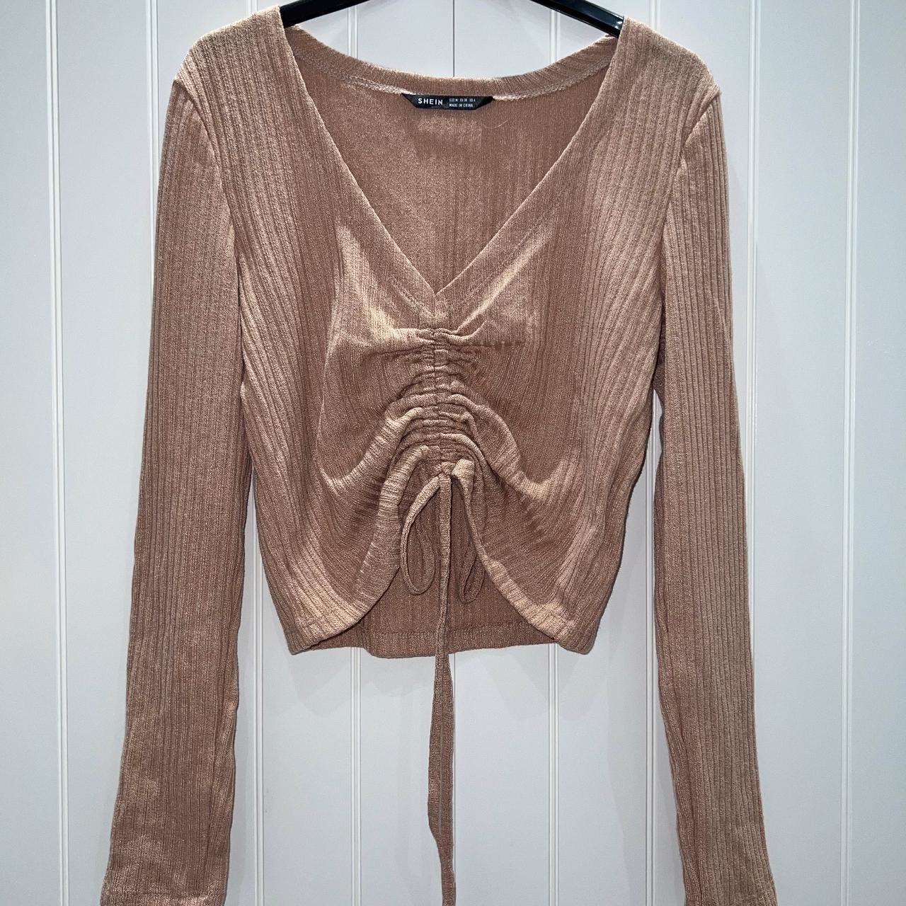 BRAND NEW SHEIN RUCHED TOP SHEIN ruched tan coloured... - Depop