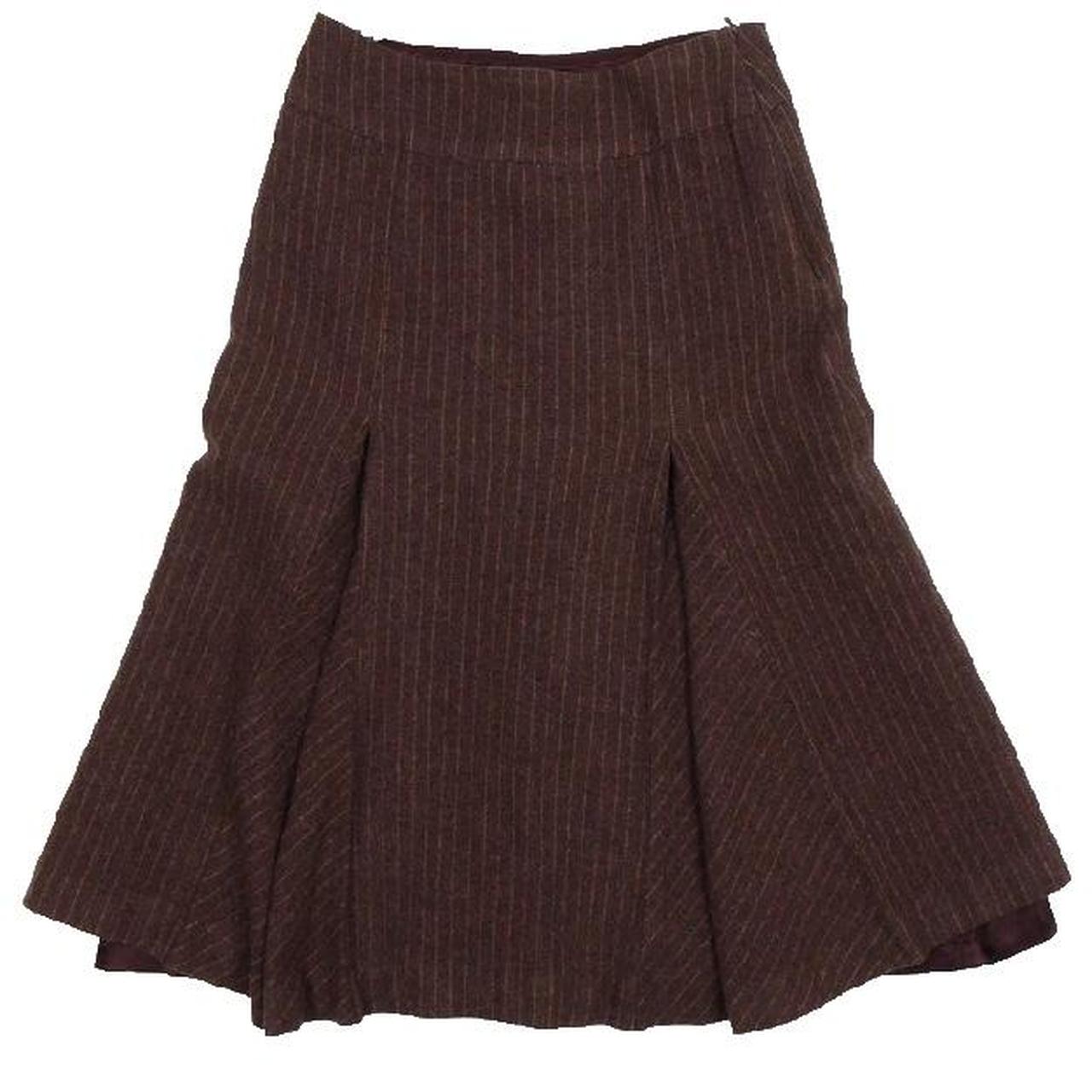 Vintage wool tartan skirt Brown pinstripe pleated... Depop