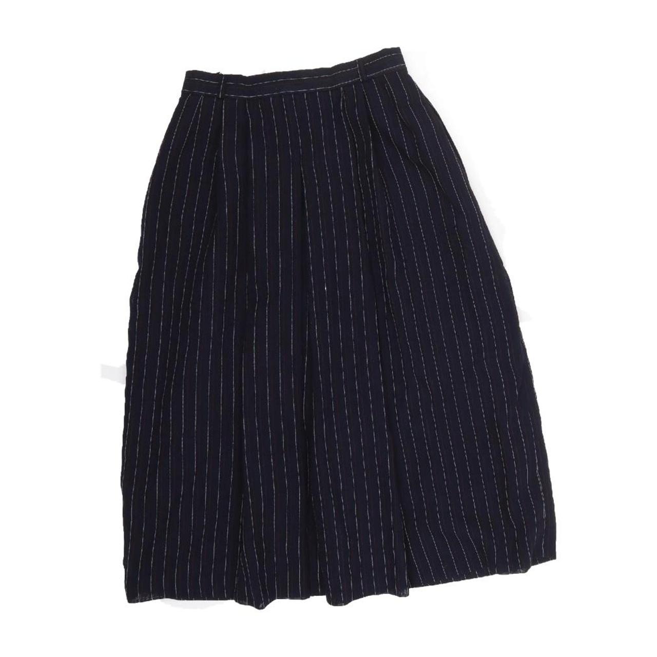Navy blue striped wool a-line skirt White and red... - Depop