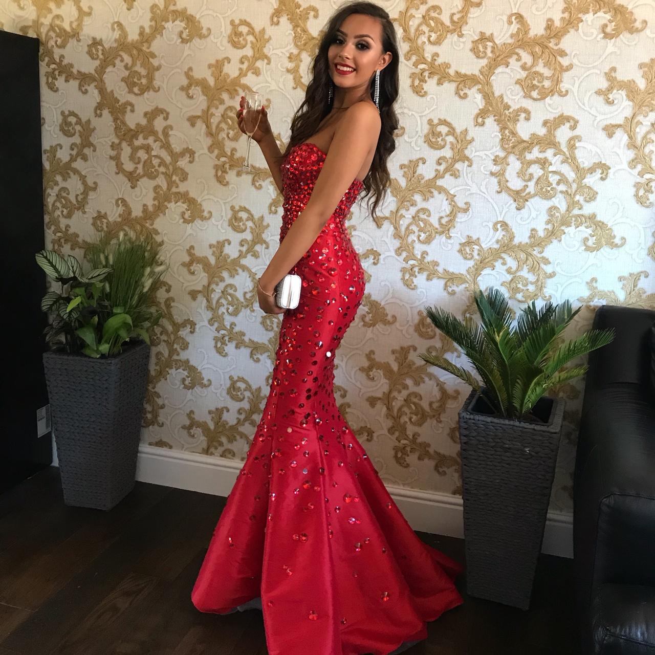 red diamante prom dress