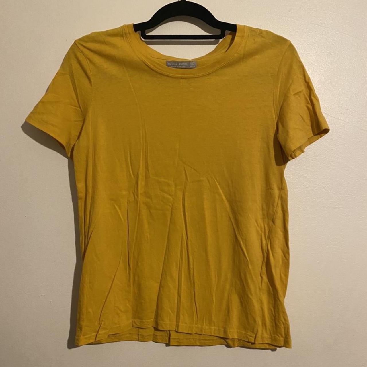 Bershka mustard yellow fitted T-shirt. Size Medium.... - Depop