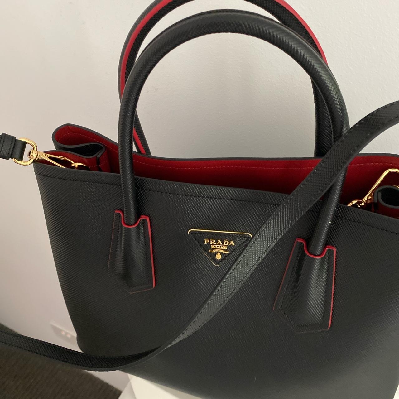 Prada black bag red interior hot sale