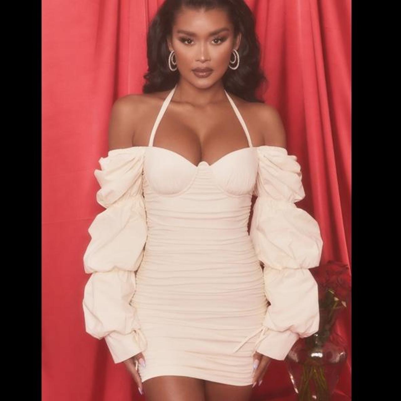 OH POLLY long puff sleeve ruched mini dress Depop