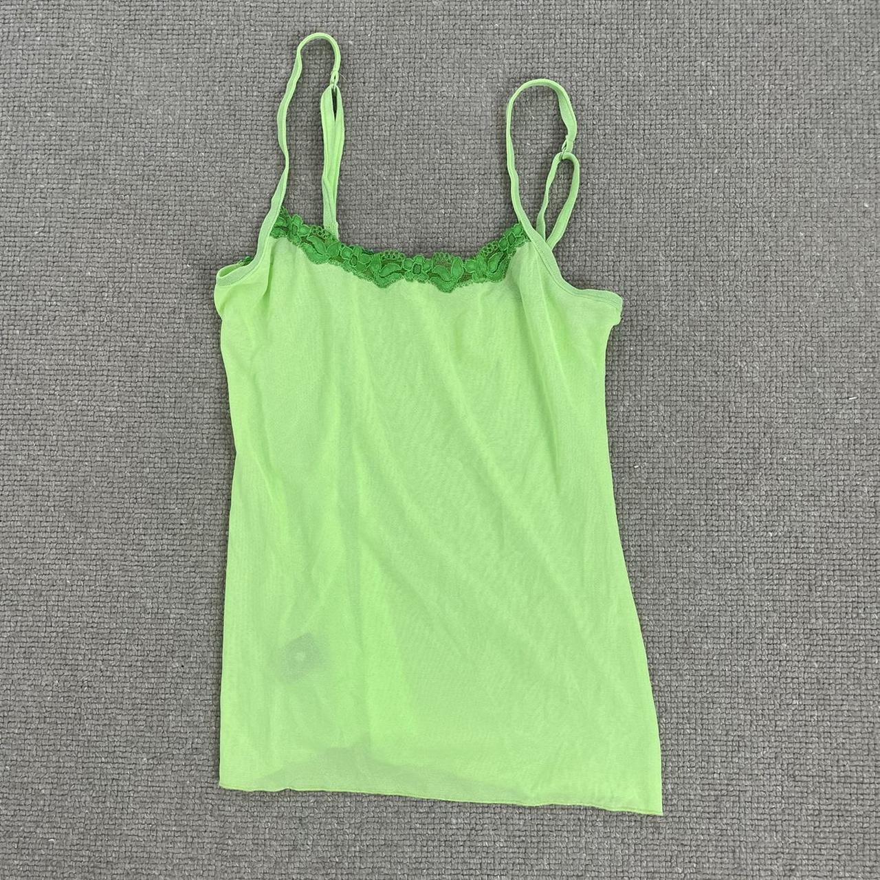 Vintage Y2k Green Mesh Vest Top Cami Lace Trim Hem Depop 7226