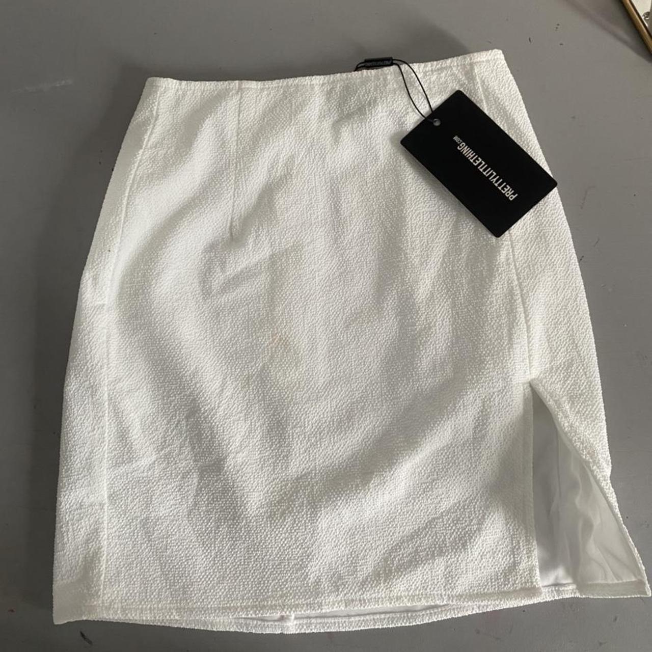 PLT white slit mini skirt Never worn Size UK 4... - Depop