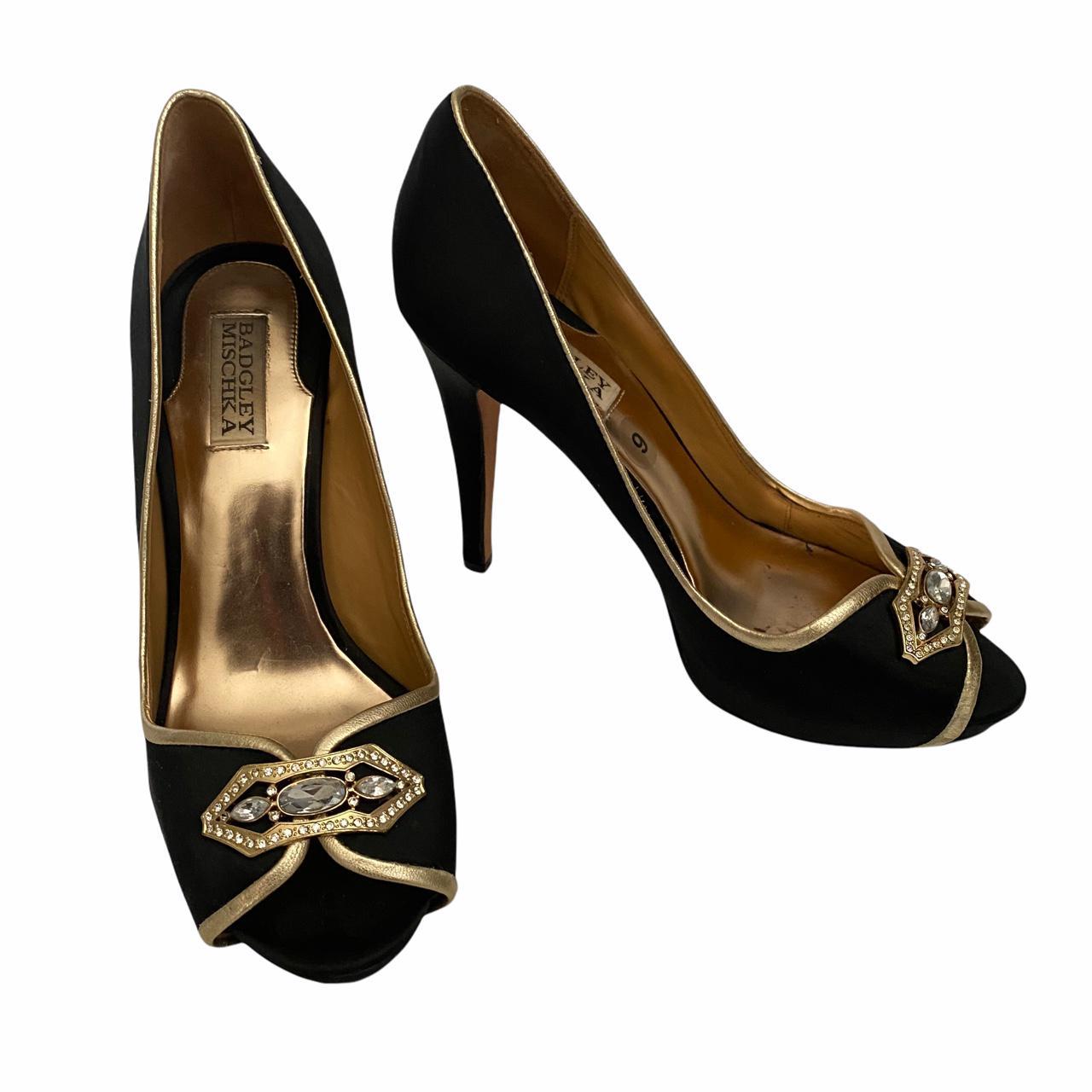 Badgley Mischka Women's Black and Gold Footwear | Depop