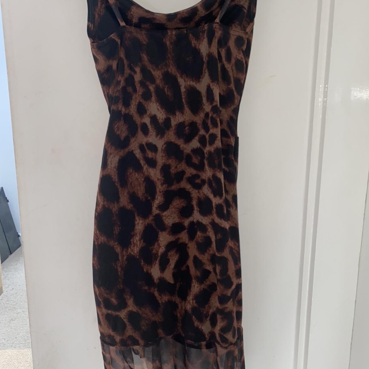 Brown Mesh Leopard Print Ruched Bodycon Dress