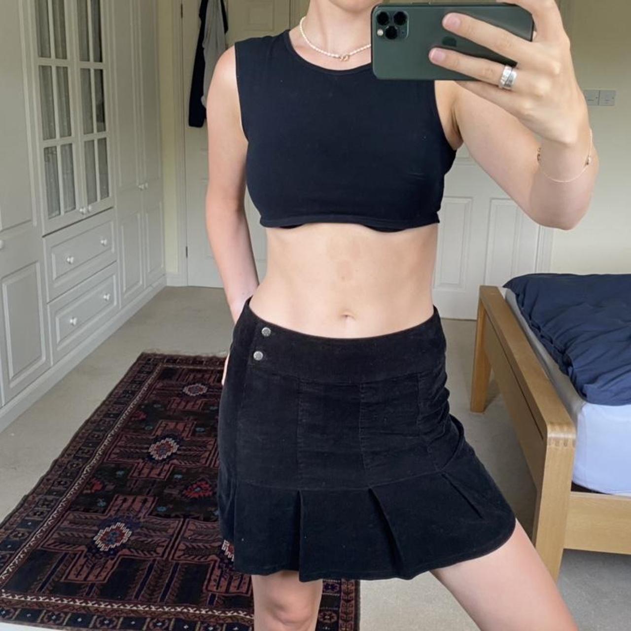 Black y2k corduroy mini skirt, size 10, small