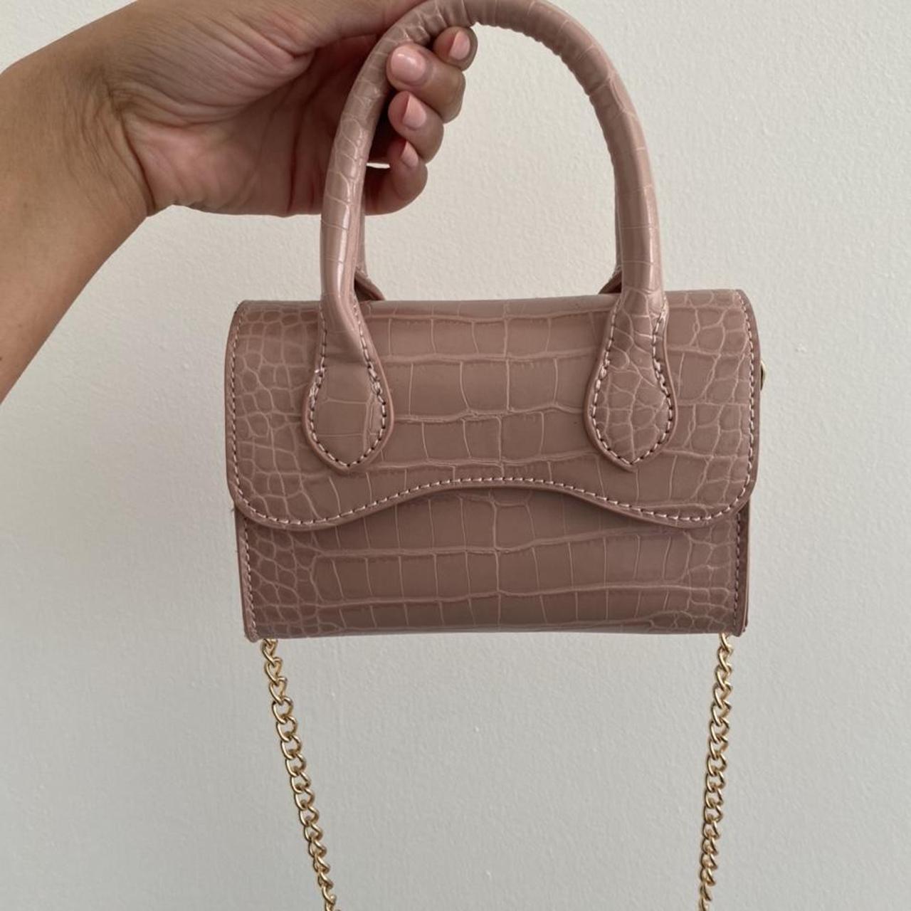 MINI PINK BAG WITH GOLD CHAIN STRAP PERFECT... - Depop