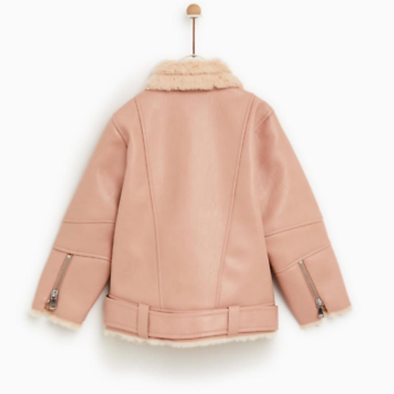 Zara kids pink fur leather biker aviator Depop