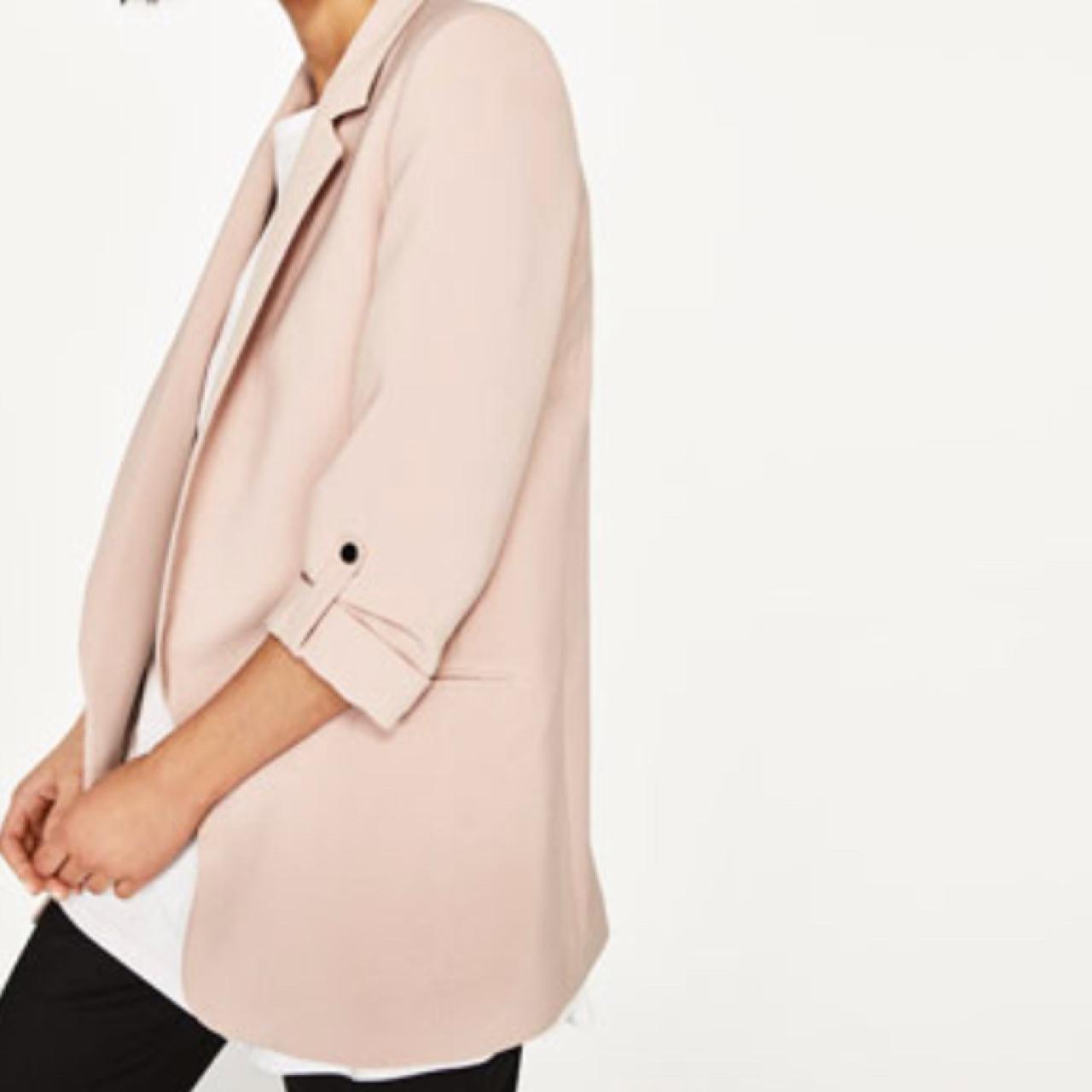 Zara xs longline blazer , light pink. Worn once !... Depop