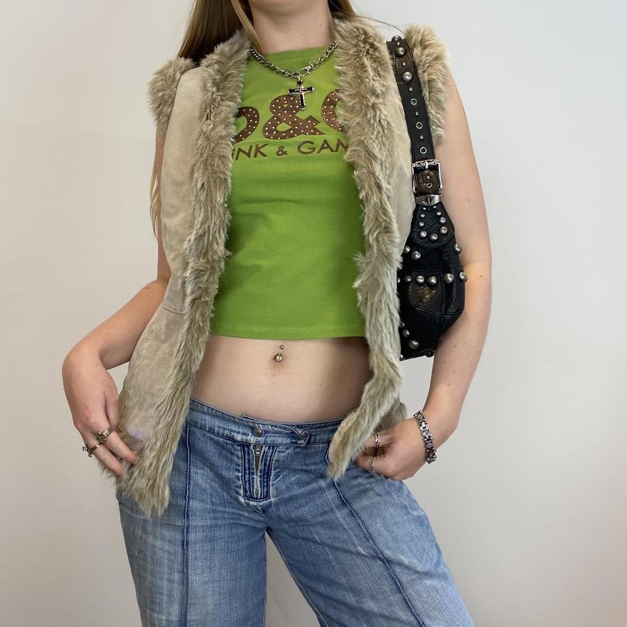 Y2k boho chic suede faux fur gilet waistcoat... Depop