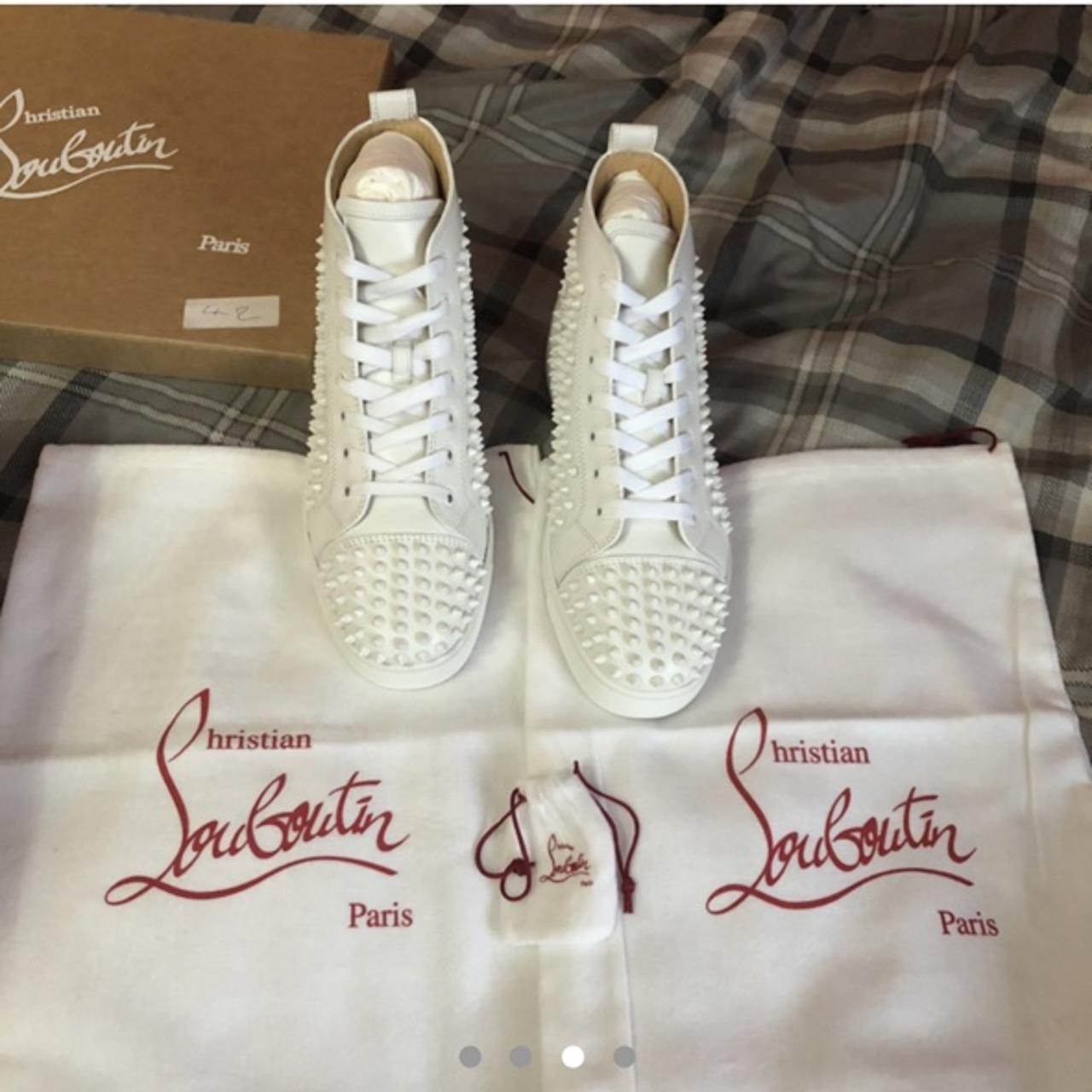 White Christian Louboutin High Top All Spiked//... - Depop