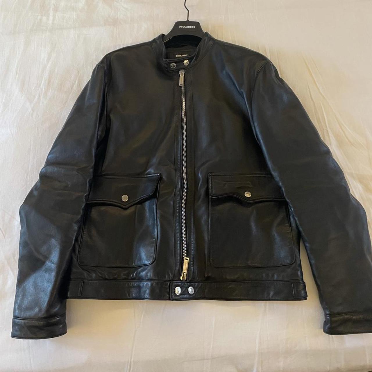 Dsquared Mens Leather Jacket Size 54 Black XXL but... - Depop