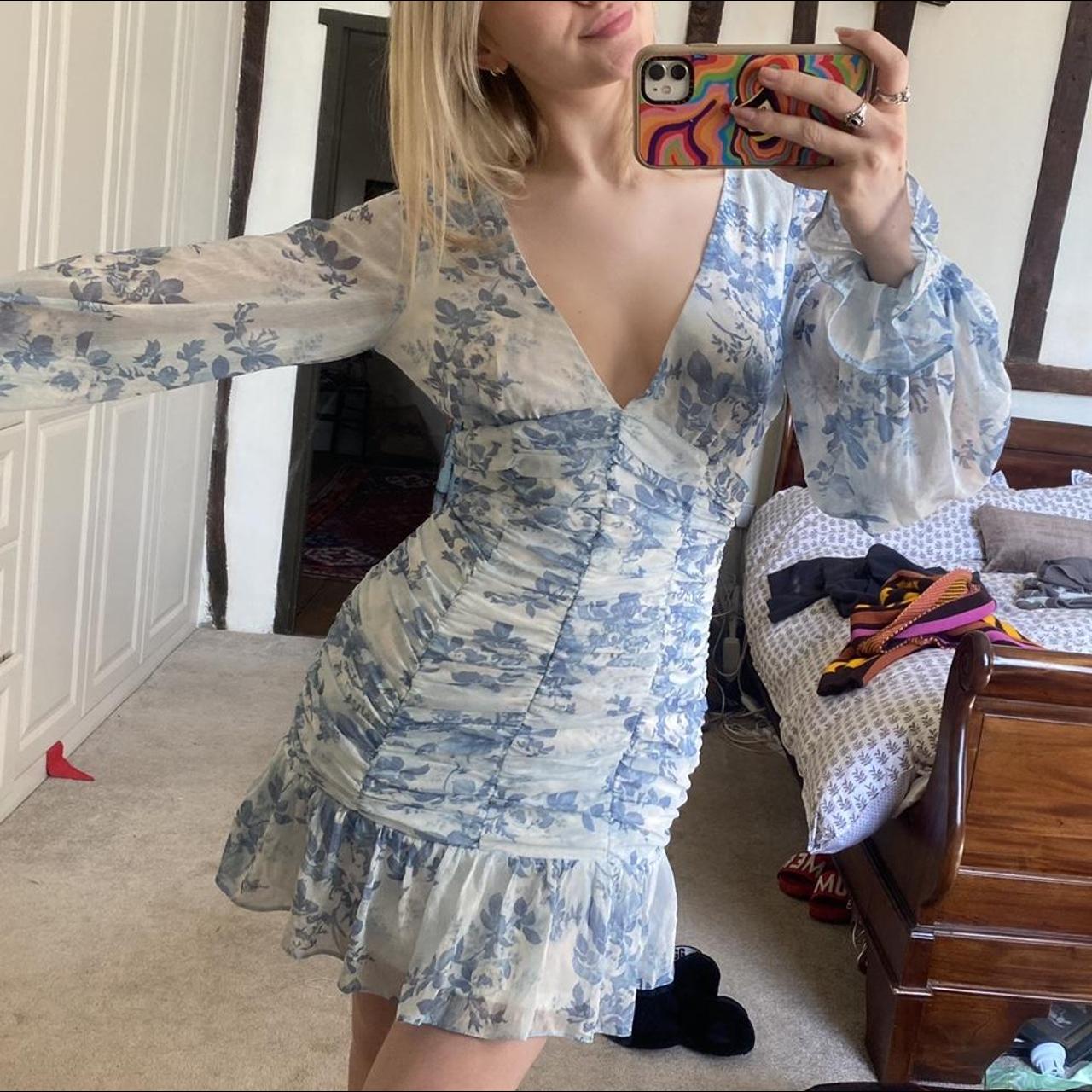 ASOS Women's Blue and White Dress | Depop