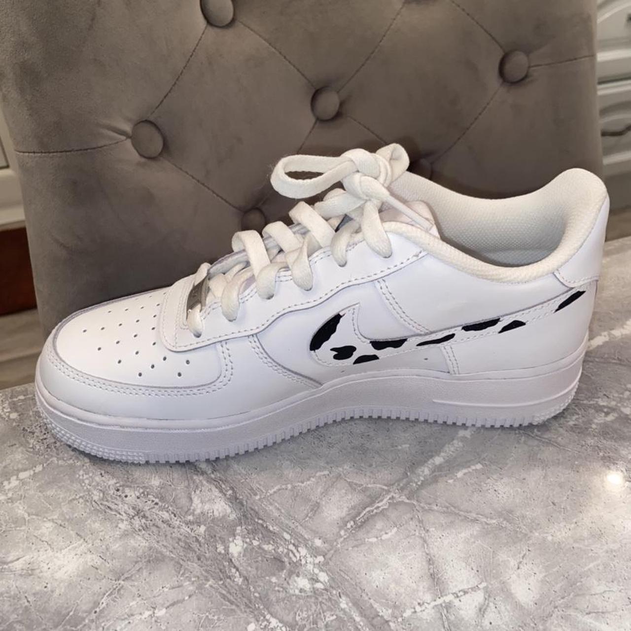 Nike Air Force 1 - all white Custom painted cow - Depop