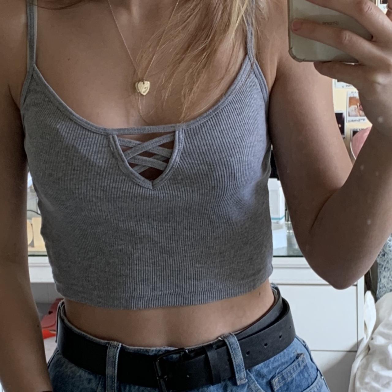 Topshop grey strap crop top. UK size 8. Excellent... - Depop